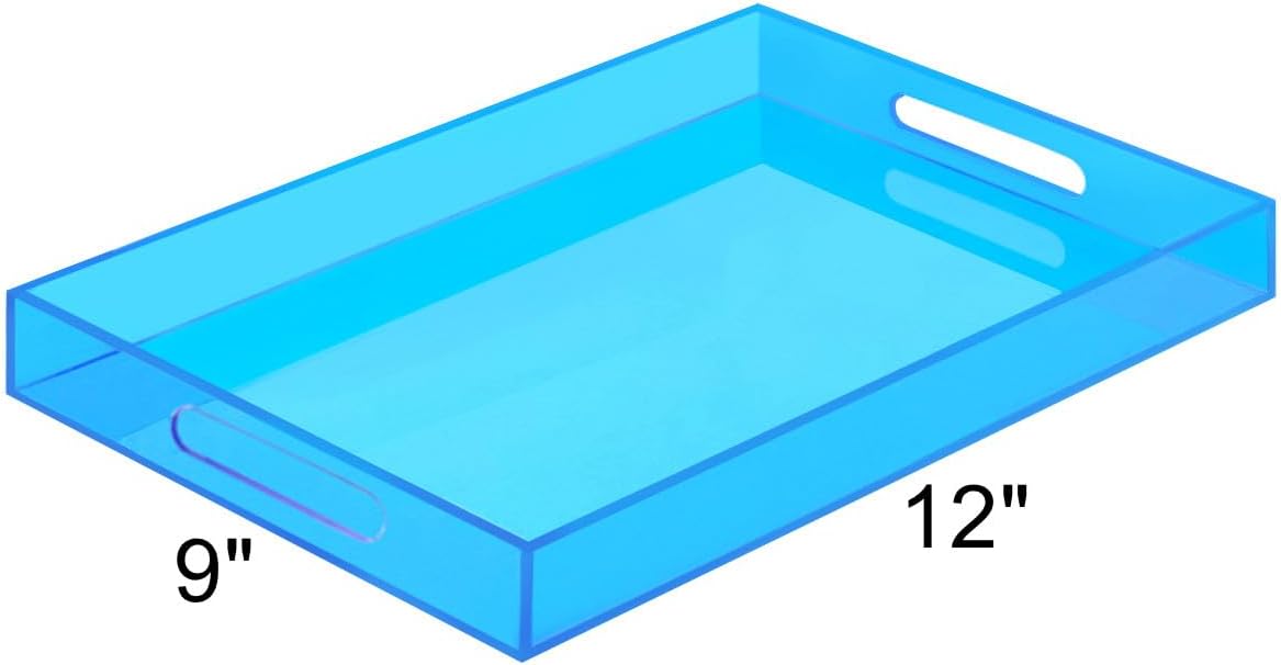 SetGame Acrylic Serving Tray with Handles, Bathroom Desktop Decorative Storage Arylic Trays, Simple Vanity Tray Food Tea Fruit Dinner Snack Tray for Bar Kitchen Party