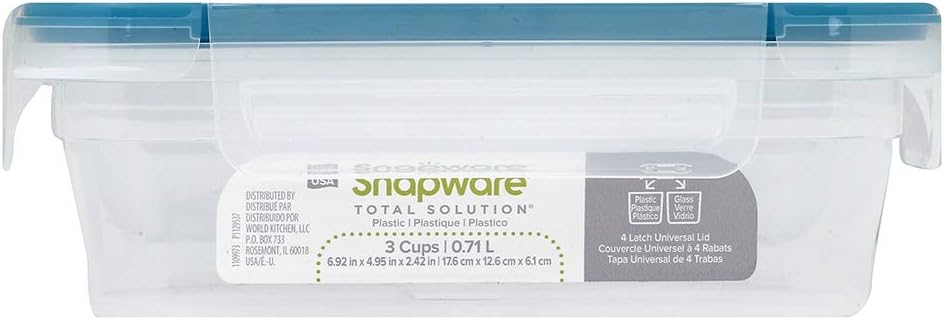 Snapware Total Solutions (5-Pack, 3 Cup) Plastic Food Storage Containers Set, Airtight & Leakproof Locking BPA-Free Lids Tupperware, Freezer Dishwasher Microwave Safe