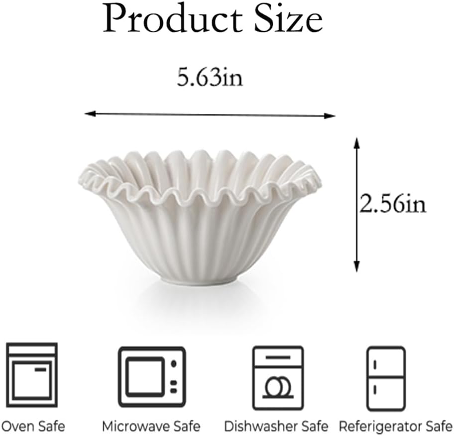 HandCrafted Decorative Bowl, 5.5 inch White Ruffle Flower Bowl Porcelain Vintage Ring Dish Floral Bowl for Home Decor Ruffle Centerpiece Bowl, White