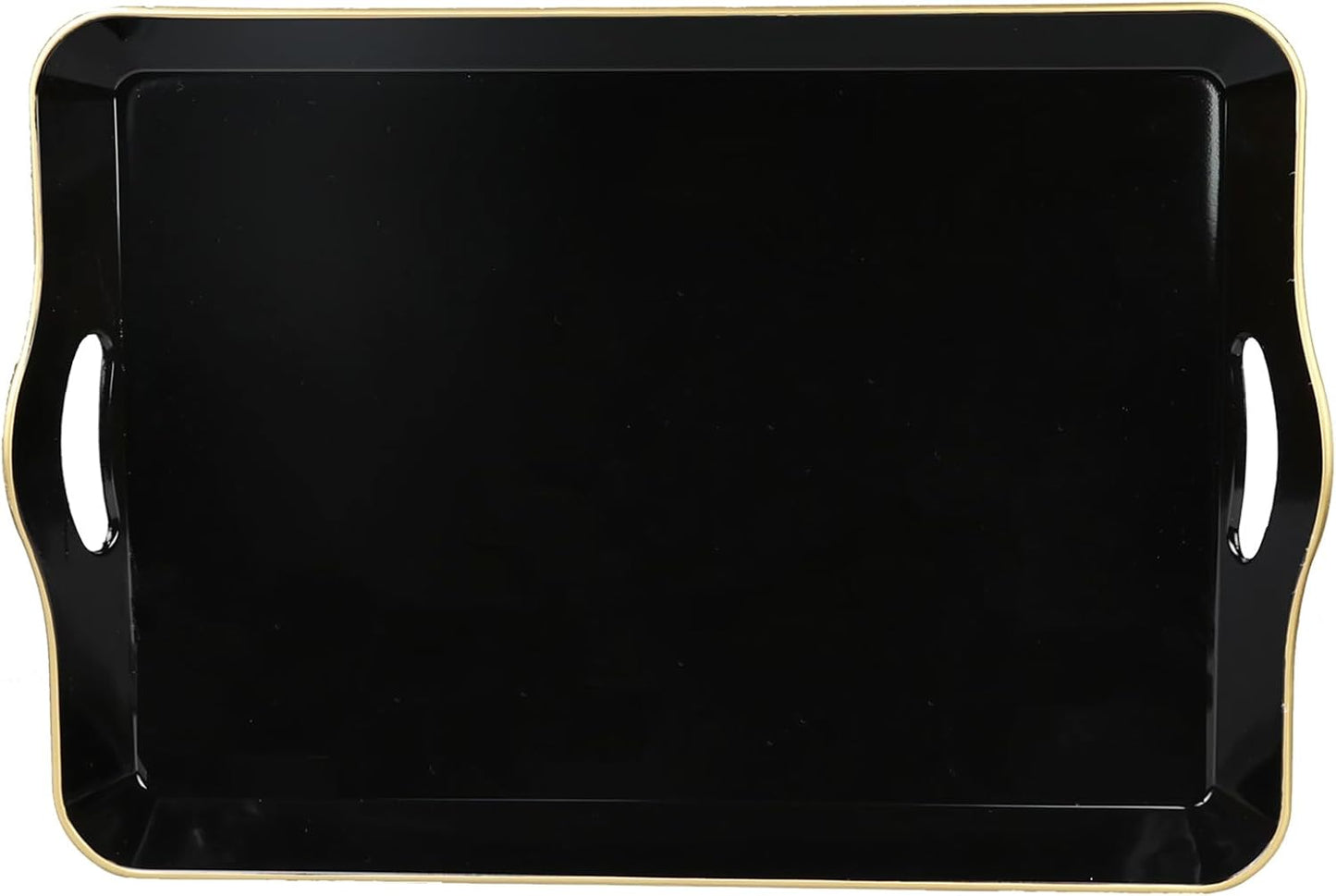 Black Decorative Tray for Coffee Table with Handles, Plastic Rectangular Serving Tray for Living Room, Bathroom, Outdoors, 11.8"*17.3"