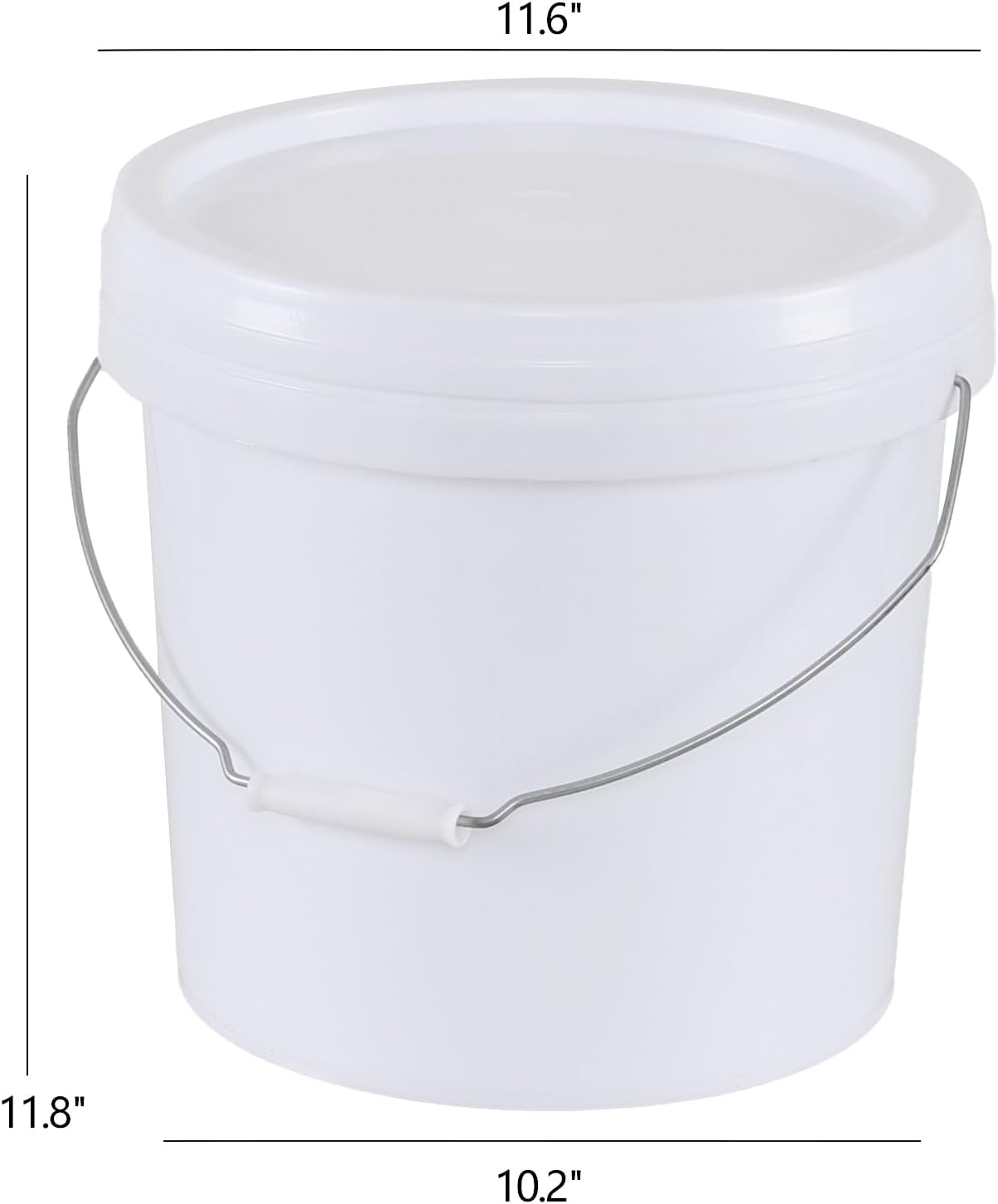 4 Gallon Plastic Food Storage Bucket with Metal Handle, Food Grade Round Pail with Lid, White, 4 Packs