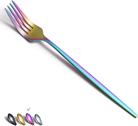 Matt Rainbow 6 Piece Stainless Steel 8.4'' Dinner Forks - Silverware Set, Dessert, Table, Salad Forks - Dishwasher Safe