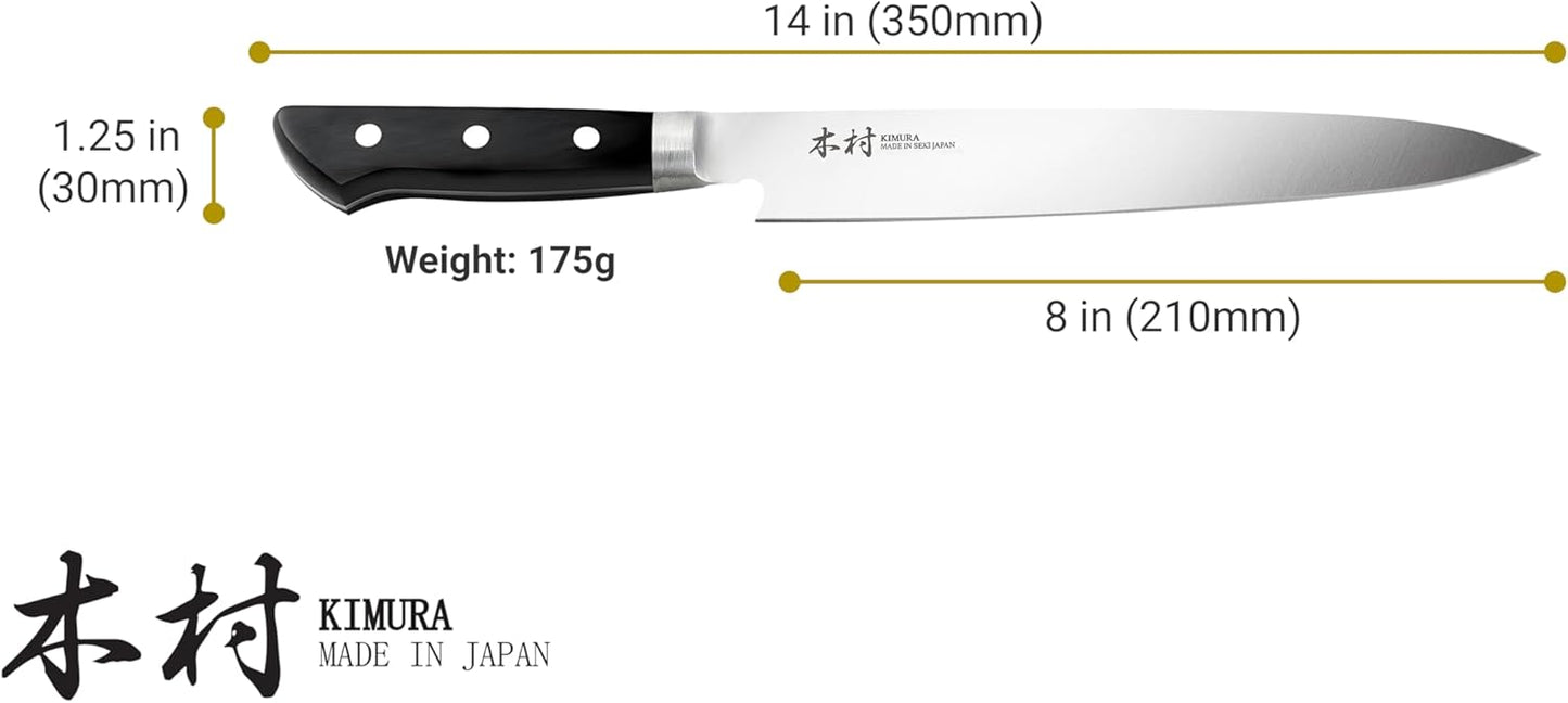 Kimura Sushi Knife, [Made in Japan], 8 inch Professional Chef Knife, Ultra Sharp High Carbon Molybdenum Stainless Steel Kitchen Knives, Chefs Knives with Ergonomic Handle - Japanese Sashimi