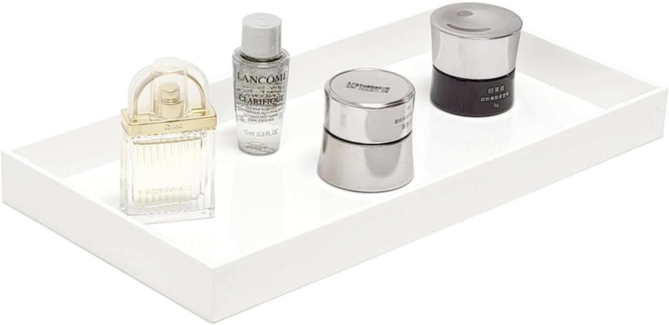ROYALITA Acrylic Tray Bathroom Tray for Countertop, Guest Towel Holder Tray for Napkin Perfume Jewelry Makeup, Vanity Trays for Soap Dispenser, Aromatherapy, Cup & Candle, White