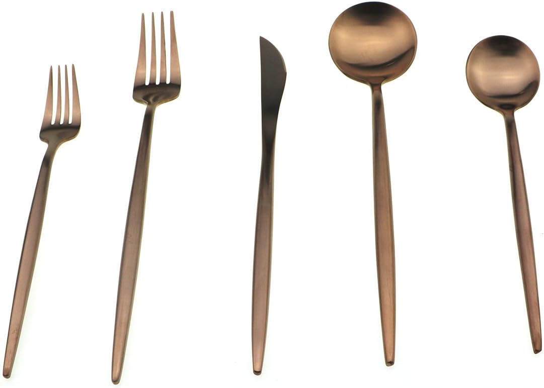 JASHII 18/10 Stainless Steel 5-Piece Matte Rose Gold Flatware Set,Dinner Knife Fork Salad Fork Dessert Spoon, Service for 1, Luxury Silverware Cutlery Utensil Sets