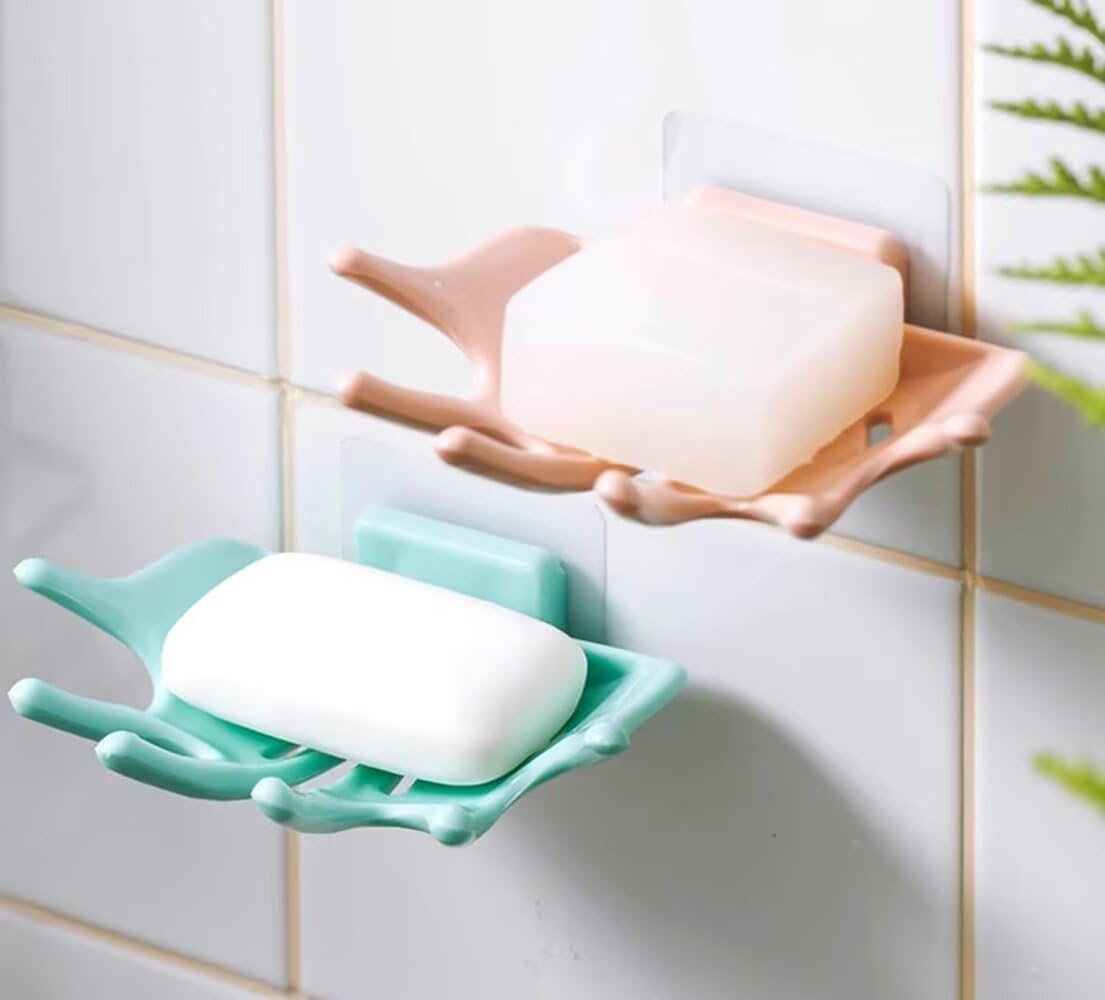 Creative Soap Holder for Shower - Wall Mounted Bathroom Soap Dish Organizer with Strong Adhesive Soap Tray for Kitchen Sink, Dish Soap Dispenser Holder,Blue