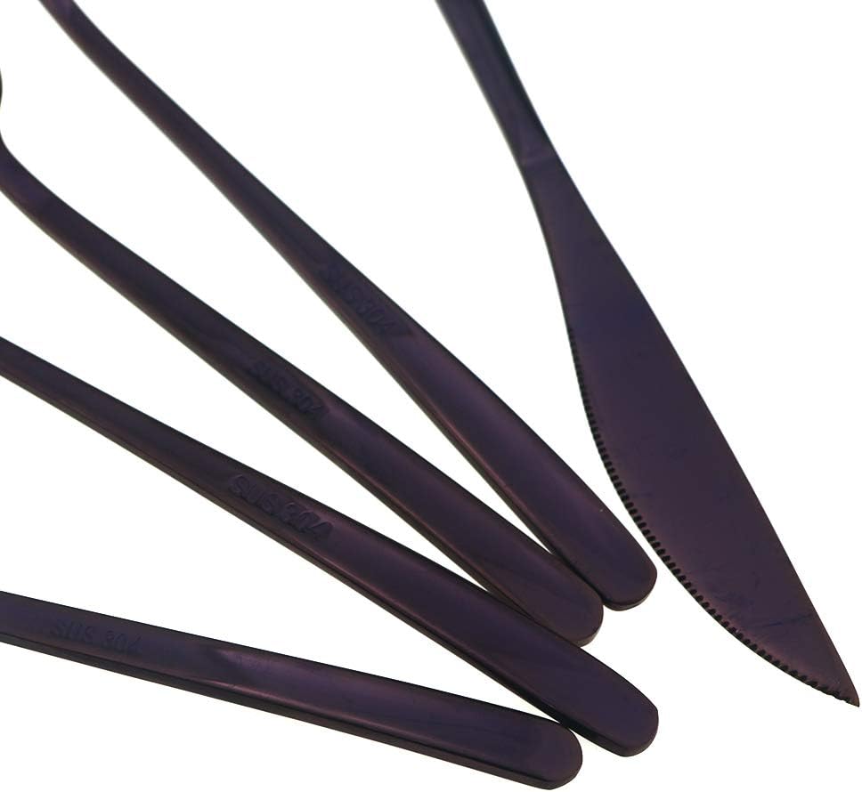 JASHII Mirror Polished Purple 20-Piece SUS304 Stainless Steel Flatware Set,Silverware Set Dinner Knife Fork Spoon Dessert Fork Salad Spoon Service for 4