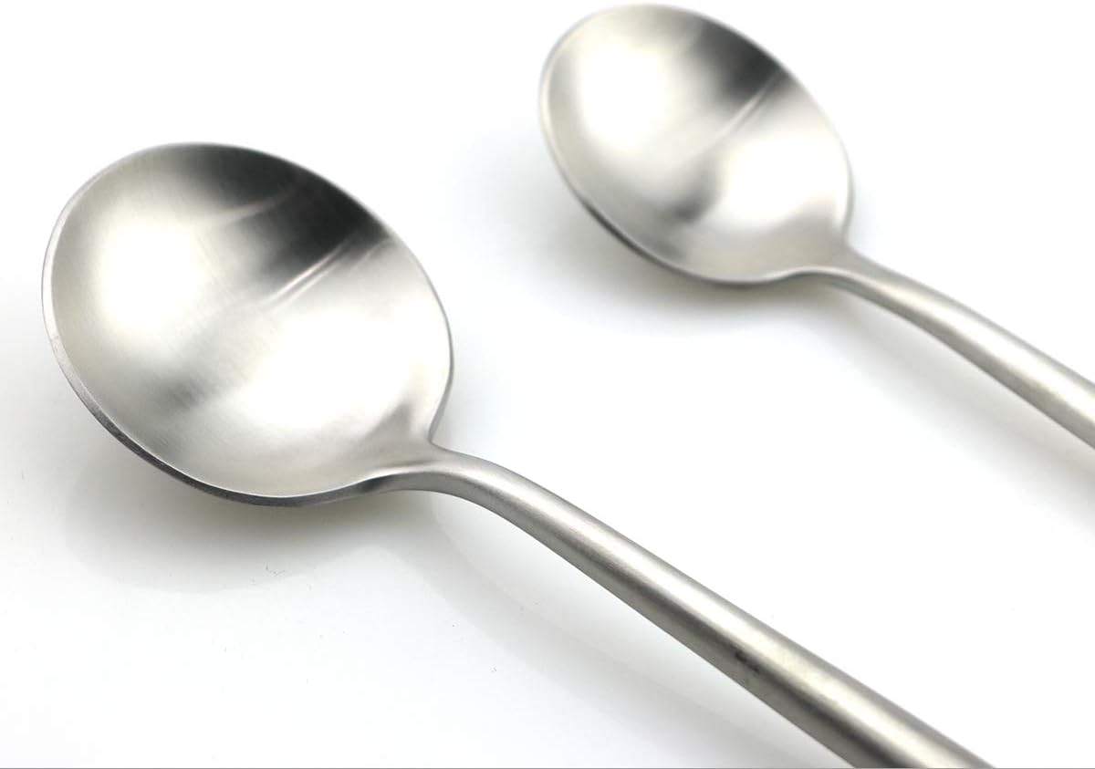 Gugrida 5 Pieces Matte Silver Flatware Set, 18/10 Stainless Steel Cutlery Sets Including Knife Fork Spoon w/Dessert Fork Teaspoon, Silverware Sets Service for 1