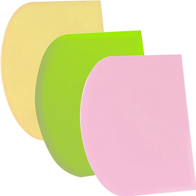 SURDOCA Dough Scraper Bench Scraper - 3P 8.3x5.5" Plastic Flexible Bowl Scraper, Sharp Edge & Angles Cake Scraper. Non-Slip Bakeware Decorating Tools Sculpting & Modeling Tools - Green+Pink+Yellow
