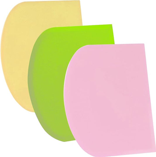 SURDOCA Dough Scraper Bench Scraper - 3P 5.9x4.3" Plastic Flexible Bowl Scraper, Sharp Edge & Angles Cake Scraper. Non-Slip Bakeware Decorating Tools Sculpting & Modeling Tools - Green+Pink+Yellow