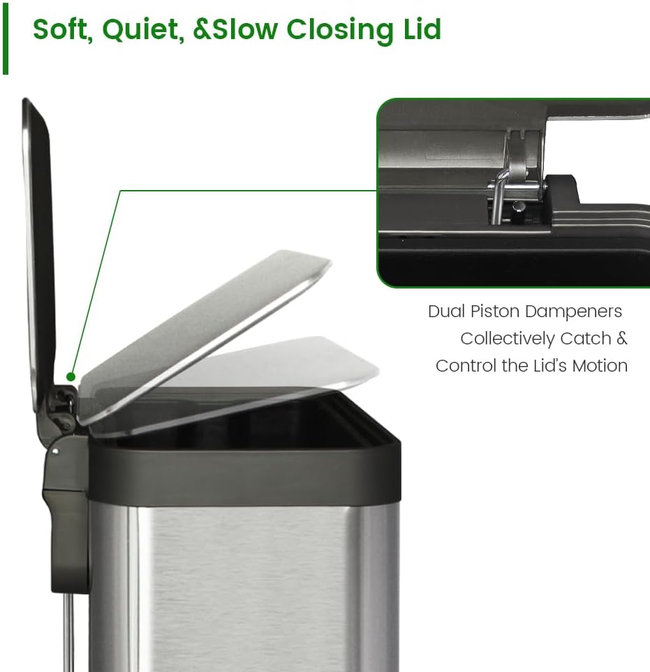 50 Liter / 13 Gallon Trash Can, Fingerprint Proof Stainless Steel Kitchen Trash Can with Removable Inner Bucket, Pedal Rubbish Bin for Home Offices and Public Areas