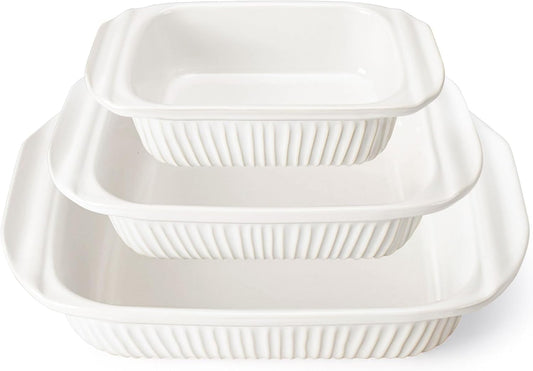 Artena Casserole Dishes For Oven, Ceramic Baking Dish, Large Lasagna Pan With Handles, Baking Pan Casserole Dish, Rectangular Bakeware Deep, White, Set Of 3 (5.1Qt/2.3Qt/1.1Qt) (Only Baking Dish)