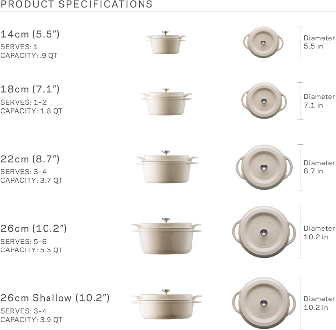 Vermicular Oven Pot | Non-Toxic Enameled Cast Iron Pot | 22cm (3.7 Qt) | Oven-safe | Induction-compatible | Dutch Oven | Made in Japan | Serves 3-4 | Natural Beige