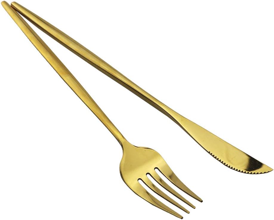 Gugrida Mirror Polished Gold Royal Forks Dinner Forks Large Forks, Light weight design Stainless Steel Flatware Cutlery Set for 6, 8.66-Inch