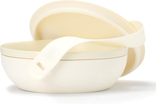 W&P Porter Ceramic Bowl Lunch Container w/ Protective Non-slip Exterior, Cream 1 Liter | Lid & Snap-tight Silicone Strap | Food Storage, Bento Box, Meal Prep | BPA-Free Ceramic