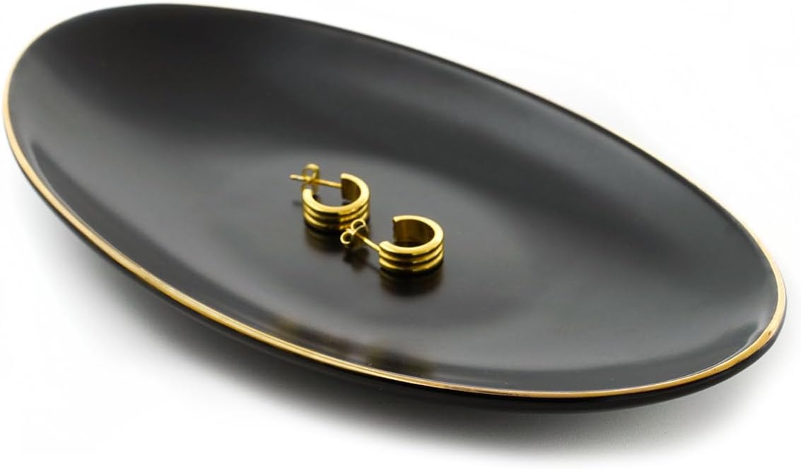 HANKOR Ceramic Key Bowl for Entryway Table, 7 x 4 Key Dish Tray Catch All Bowl, Small Decorative Bowl for Key Jewelry Ring, Black