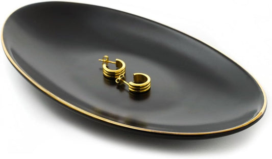 HANKOR Ceramic Key Bowl for Entryway Table, 7 x 4 Key Dish Tray Catch All Bowl, Small Decorative Bowl for Key Jewelry Ring, Black