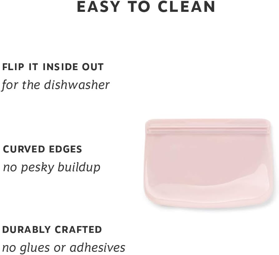W&P Porter Silicone Reusable Storage Bag, Sandwich (10oz Flat), Blush, Food Storage Container, Microwave and Dishwasher Safe, Easy Cleaning