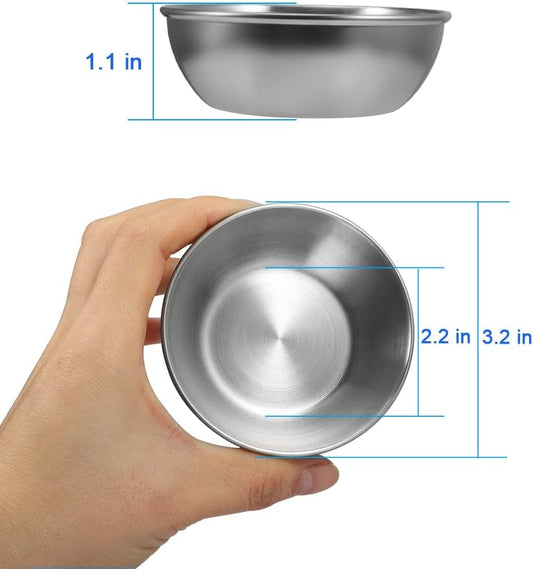 8 Pack 3.2inch Stainless Steel Sauce Dishes Mini Individual Saucers Bowl Round Seasoning Dishes Sushi Dipping Bowl Appetizer Plates, Sliver