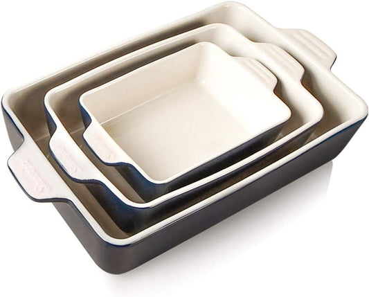Sweejar Ceramic Bakeware Set, Rectangular Baking Dish for Oven Lasagna Pans for Cooking, Kitchen, Cake Dinner, Banquet and Daily Use, 11.8 x 7.8 x 2.76 Inches of Casserole Dishes (Navy)
