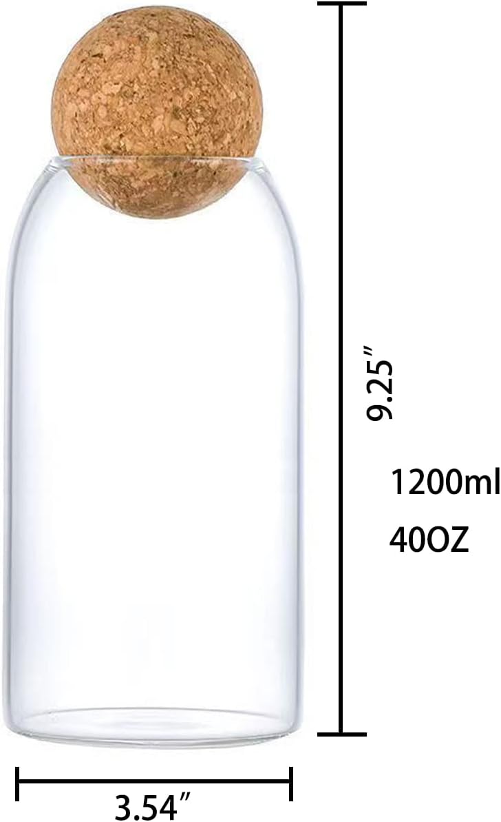1200ML/40Oz Clear Glass Bottles, Glass Food Storage Containers with Airtight Round Cork, Decorative Sealed Jar Organizer Holder with Wooden Lid for Candy, Cookie, Nut, Spice, Tea, Coffee Bean