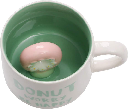 3D Coffee Mug Donut Inside,Cute Handmade Figurine Ceramics Cup 12 oz,Christmas&Birthday&Mother's Day Surprise for Friends Family or Kids,Best Office Cups Couples Mugs (Donut)