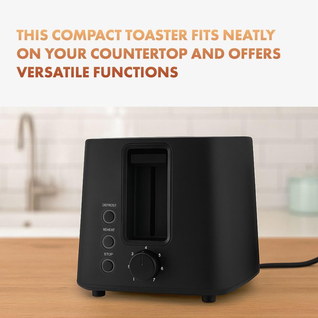 Newhouse 700W Black 2-Slice Toaster with Auto Pop-up and Auto Shut-off NHT-001-BLK, Cool-to-Touch Kitchen Appliance and Apartment Essential, Kitchen Countertop Staple for the Modern Home
