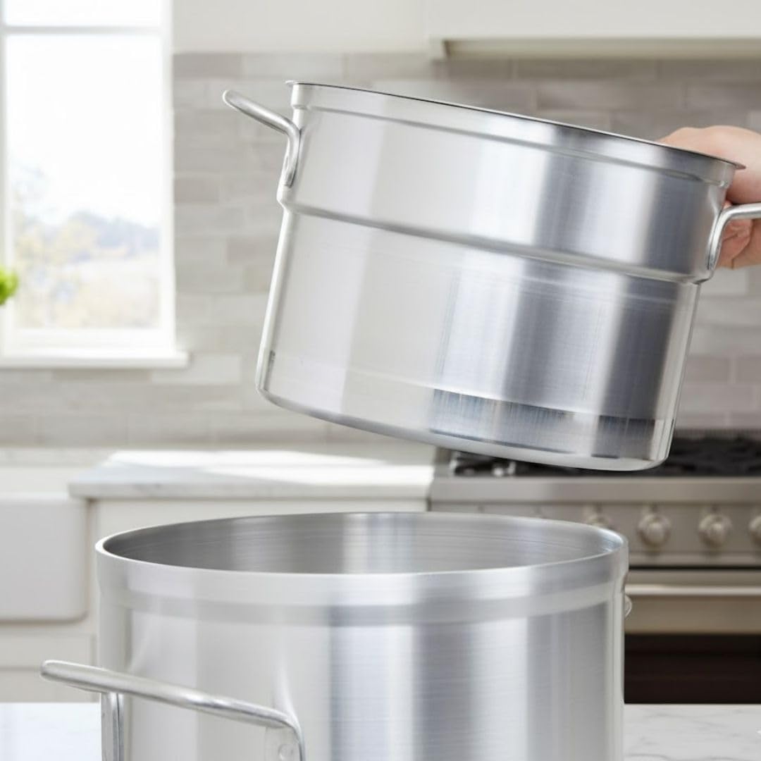 Soro Essentials- 8 Qt. Aluminum Double Boiler Pot with Lid- Steam Melting Stock Pot for Butter Chocolate Cheese Caramel Fondue Candy Dessert and Sauces