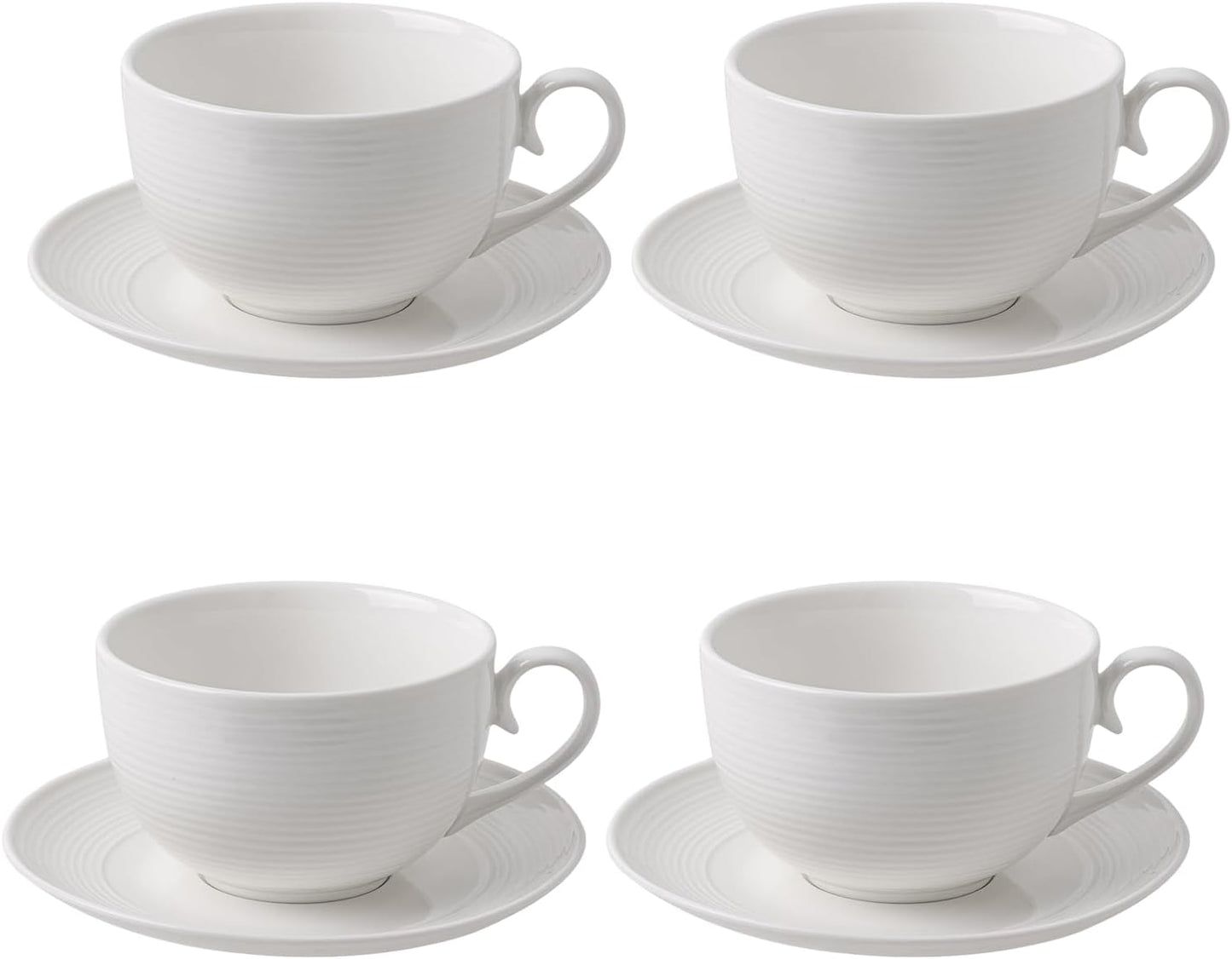 12 oz Cappuccino Cups with Saucers, Ceramic Espresso Coffee Cups Set of 4, White Latte Cup and Saucer, Elegant Tea Mugs Set, Microwave Dishwasher Safe Drinkware for Cafe, Housewarming Gift