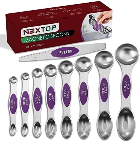 Magnetic Measuring Spoons Set of 9 Stainless Steel Dual-Sided Stackable Measuring Spoon Nesting Teaspoons Measuring Dry and Liquid Ingredients, Fits in Spice Jars Set of 9 (Purple)