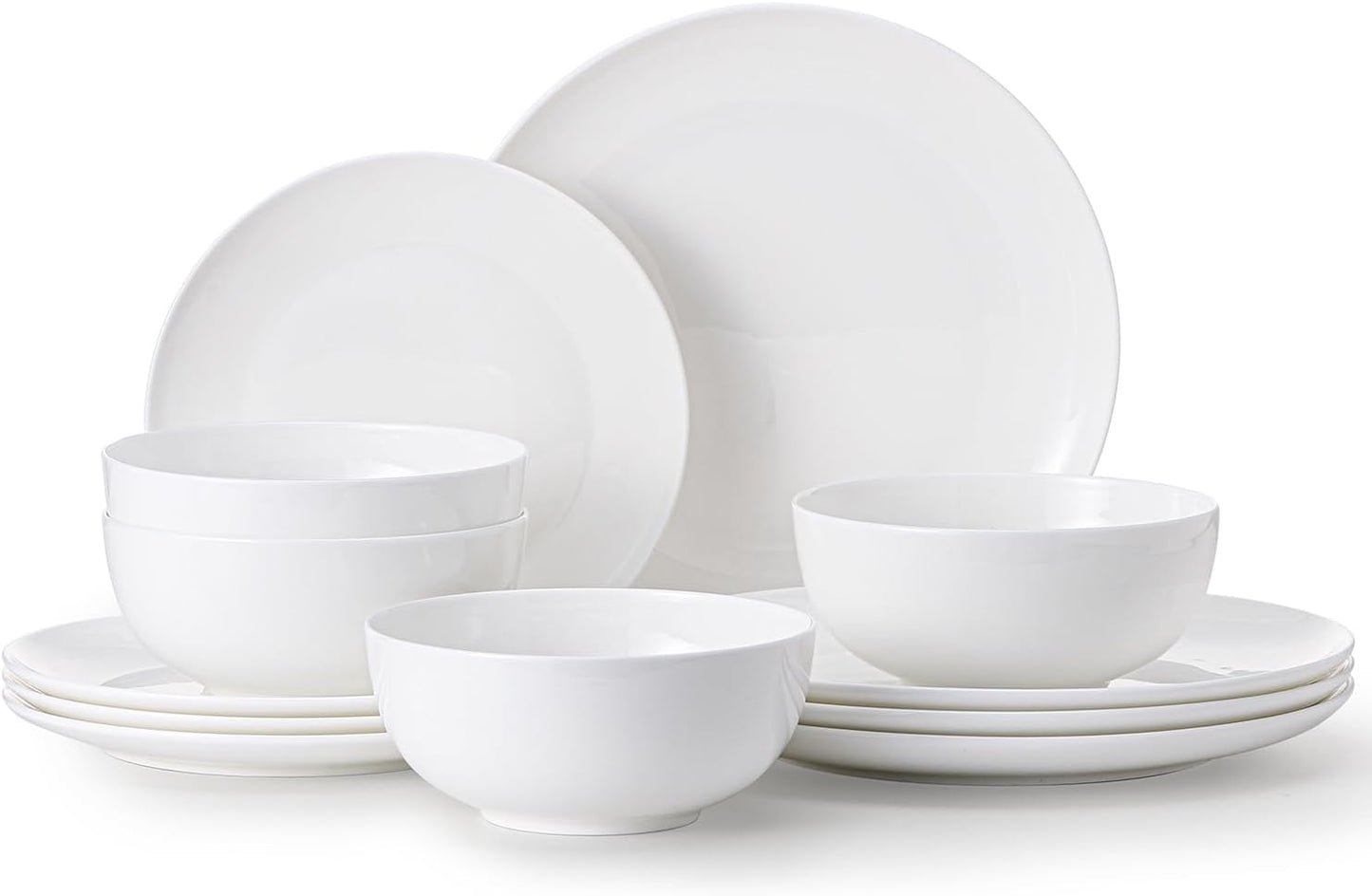 KINGSTONE Bone China Dinnerware Sets, 12-Piece Dinnerware Set for 4, Lightweight Durable, Dishwasher Safe, Tableware for Daily Use with Elegant Design, White