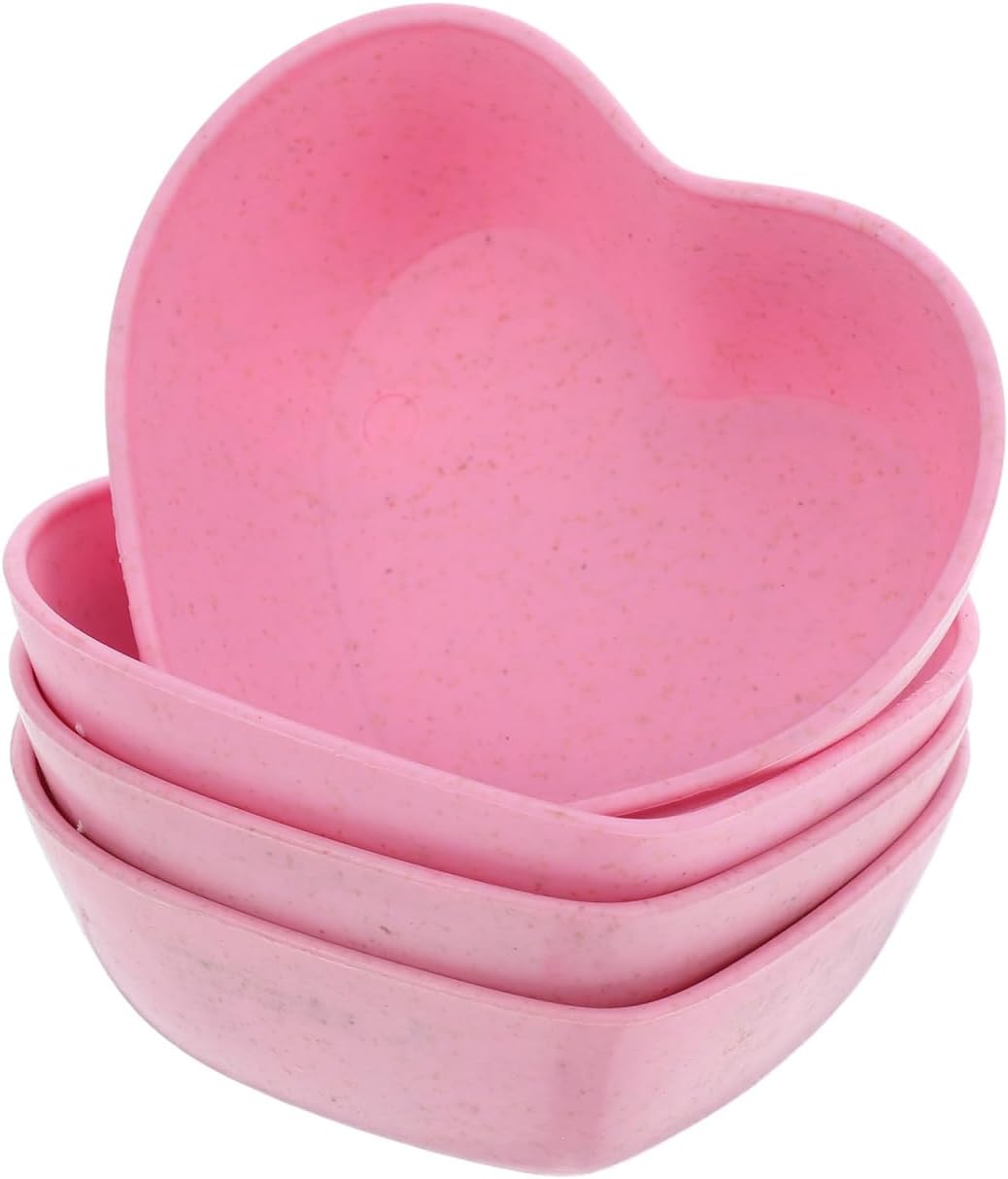 Wakauto 4Pcs Pink Heart Shape Small Sauce Dishes Wheat Straw Side Dish Bowls for Condiments Mini Seasoning Dishes Soy Dipping Sauce Appetizer Plates for Sushi Jam 3.11X2.55 Inch