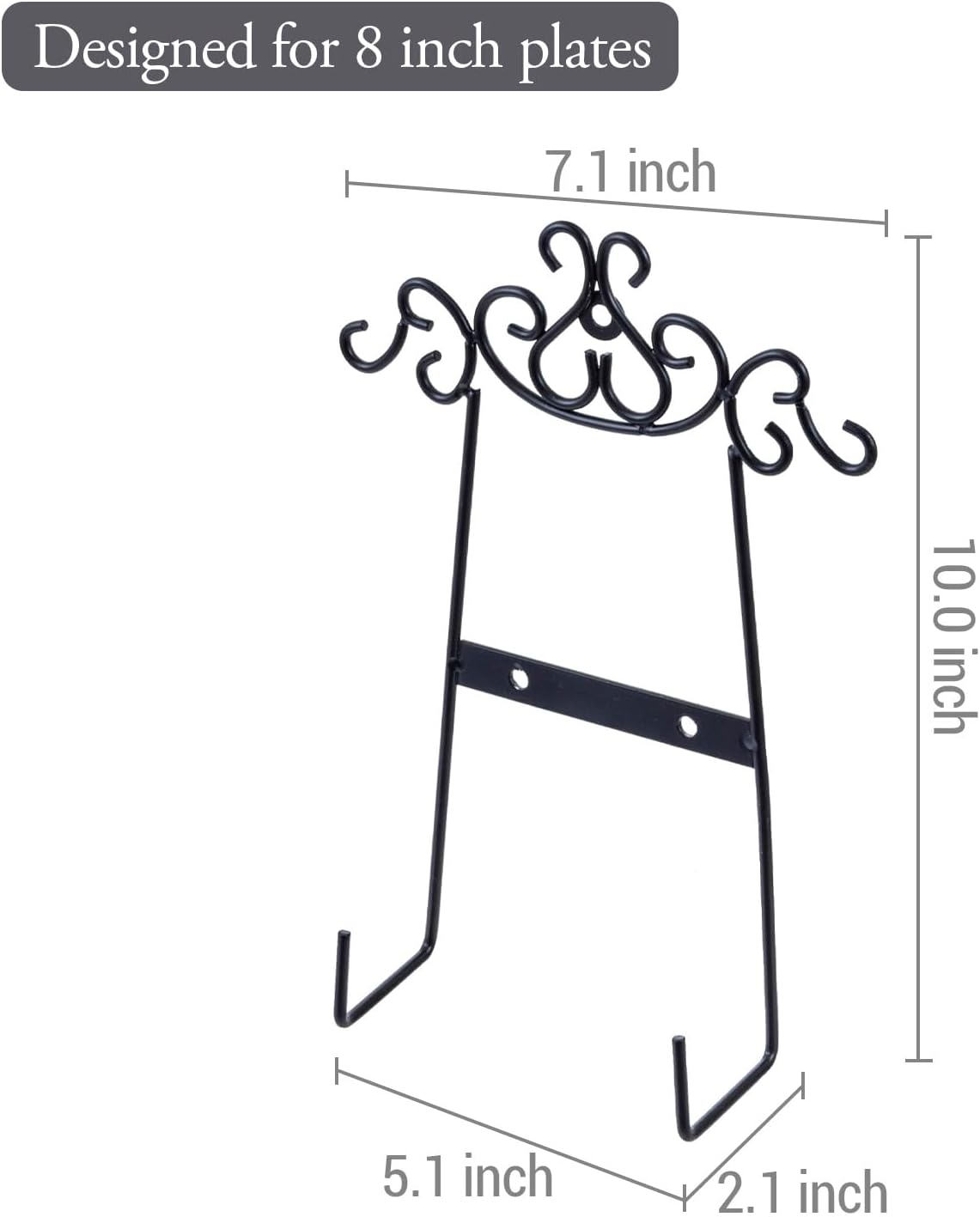 MyGift Vintage Scrollwork Black Metal Hanging Plate Holder, Set of 2 – Wall-Mounted Plate Display Rack for Collectible Plates & Platters – Holds Up to 8-Inch Plates