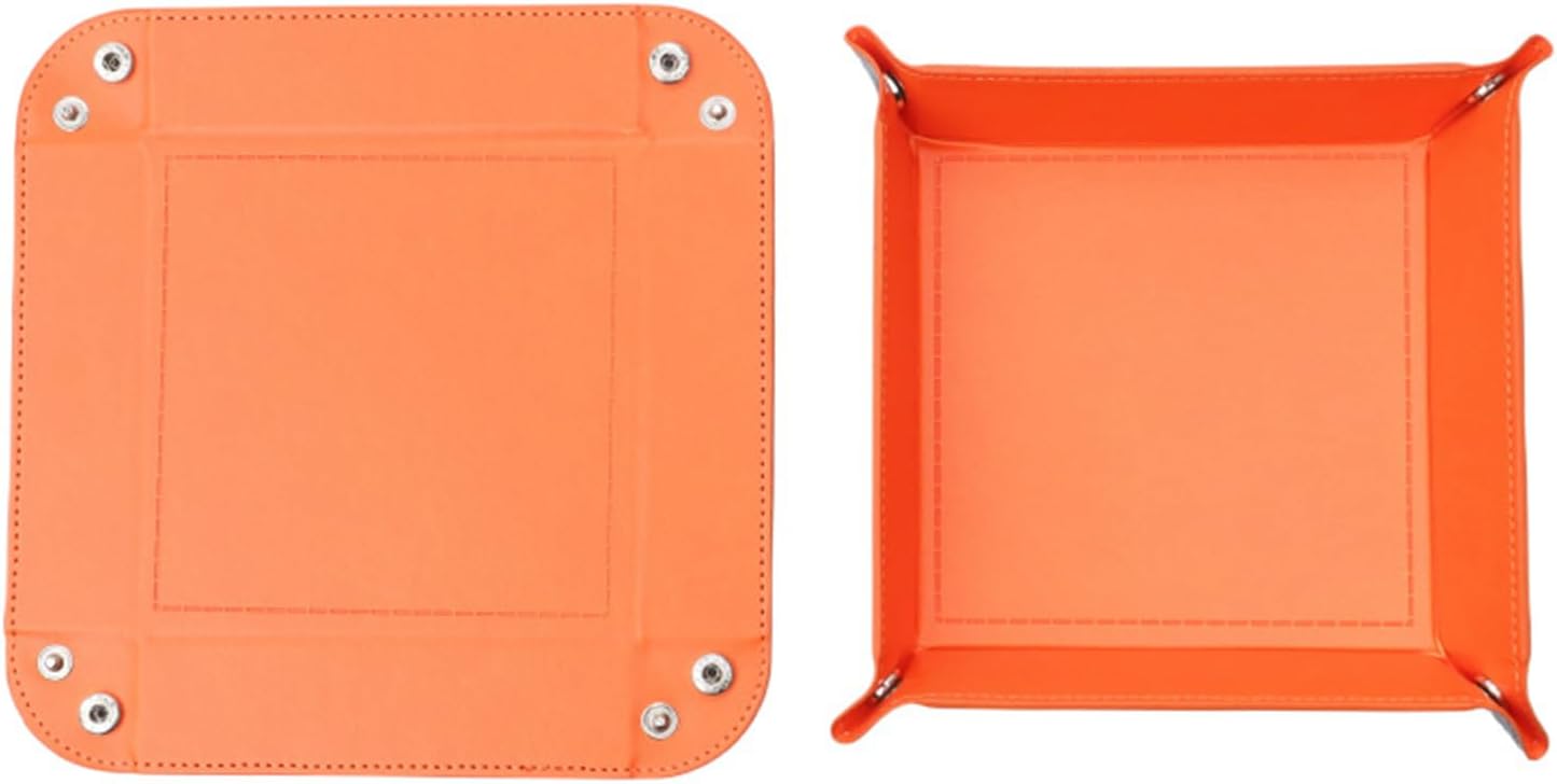 siduater Valet Tray Desktop Storage Organizer – Vegan Leather Catchall Bedside Vanity Tray Nightstand Caddy Holder for Remote Controller, Watch, Keys, Phone, Wallet, Coin, Jewelry (Orange/Black)