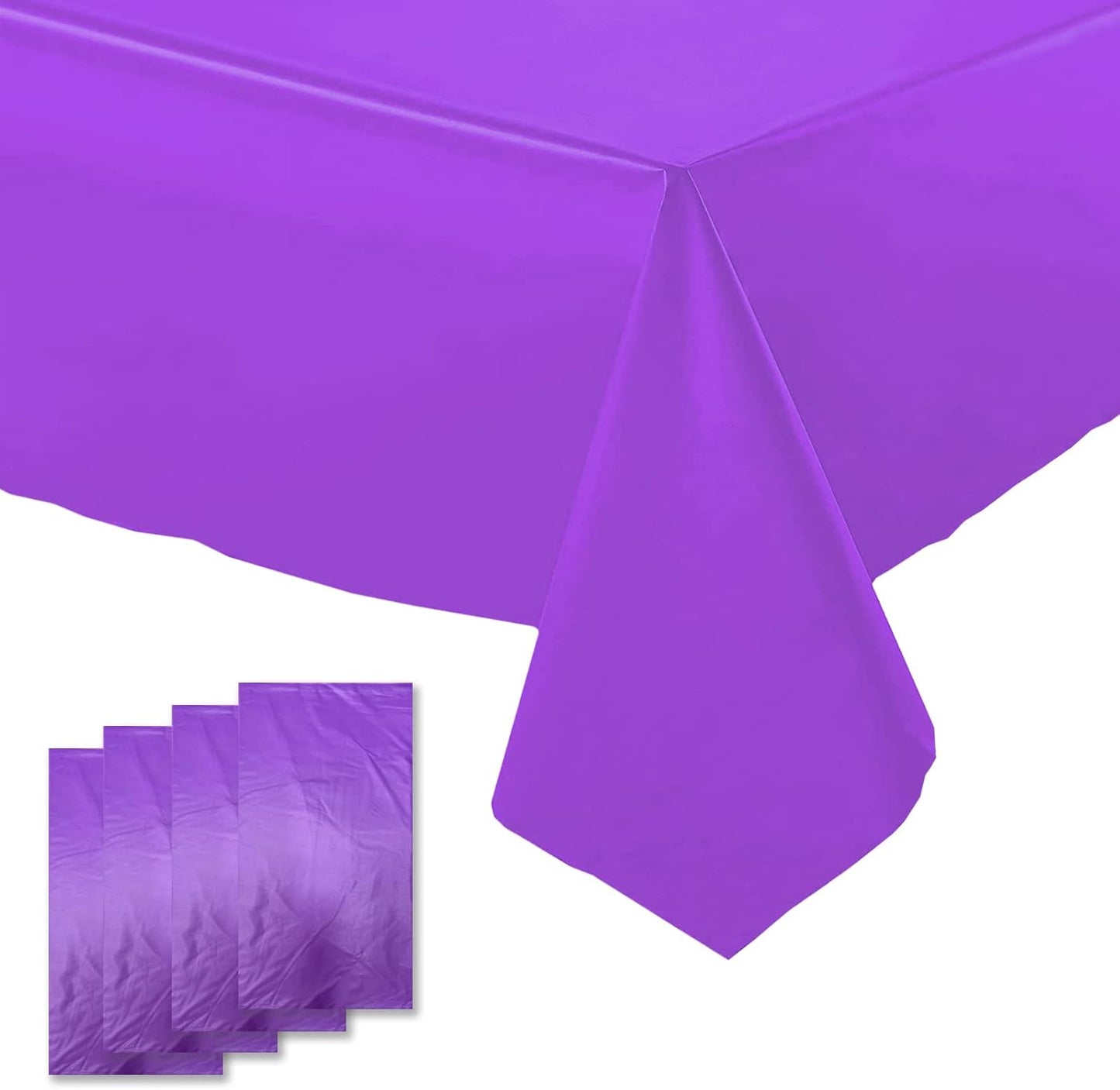 Purple Plastic Table Cloth 4 Pack Disposable Cover for Mermaid Party, Baby Shower, Gender Reveal, Birthday Decorations 54" X 72" (Purple 4 Pack)