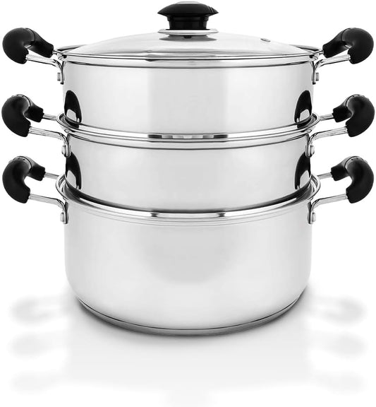 CONCORD 10" Stainless Steel 3 Tier Steamer Steaming Pot Cookware 24 CM (Induction Compatible)