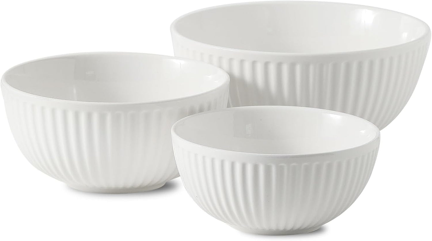 Hasense Mixing Bowls, Large Ceramic Nesting Mixing Bowls Set of 3, Serving Bowls Ideal for Baking, Prepping and Cooking Food, Nesting Salad Bowls for Space Saving Storage, 1.5/1/0.5 Qt - White