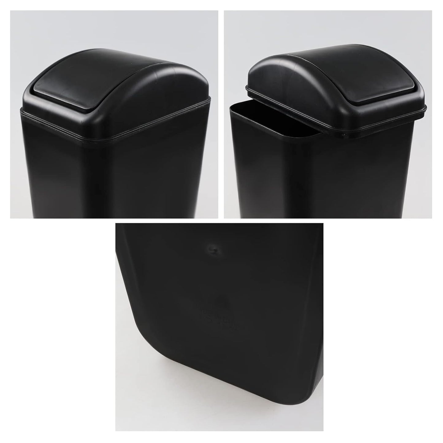 3.5 Gallon Garbage Can with Swing Top, Plastic Swing Lid Trash Can, Black