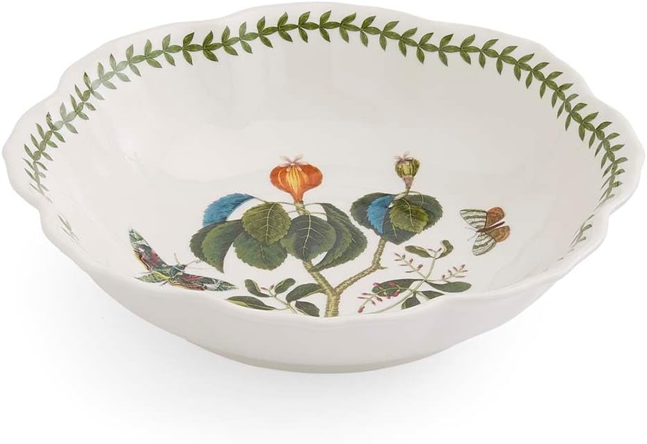 Portmeirion Botanic Garden Lotus Blossom Bowl, Set of 4 - Manchineel Tree Motif, 9-Inch Porcelain Bowls for Soup, Salad & Fruit, Microwave & Dishwasher Safe Botanical Tableware