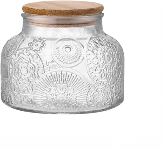 Vintage Decorative Glass Jar, 25.3 FL OZ Glass Food Storage Container, Glass Jar with Lid for Kitchen Pantry Holds Candy Coffee Tea Nuts Sugar Container (Sunflower)