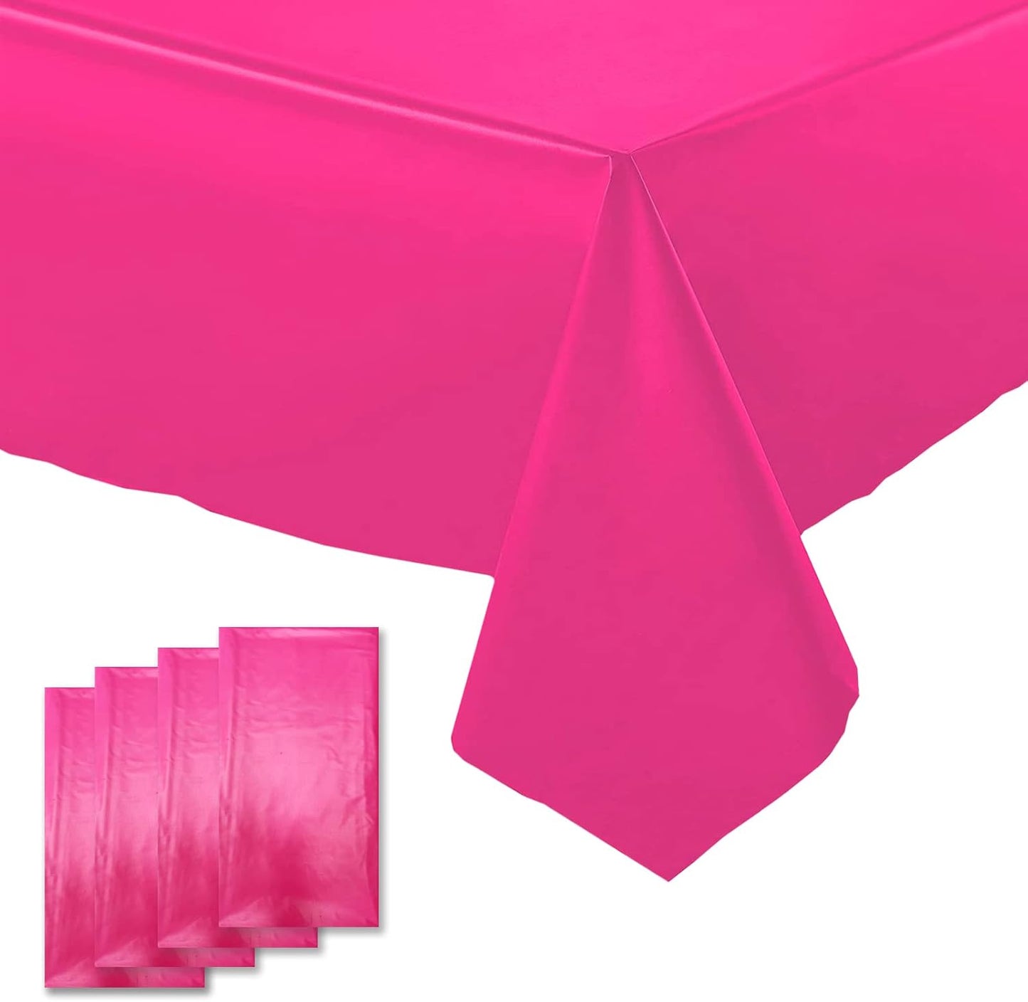 Hot Pink Plastic Table Cloth 4 Pack Disposable Cover for Girls Party, Baby Shower, Gender Reveal, Birthday Decorations 54" X 72" (Hot Pink 4 Pack)