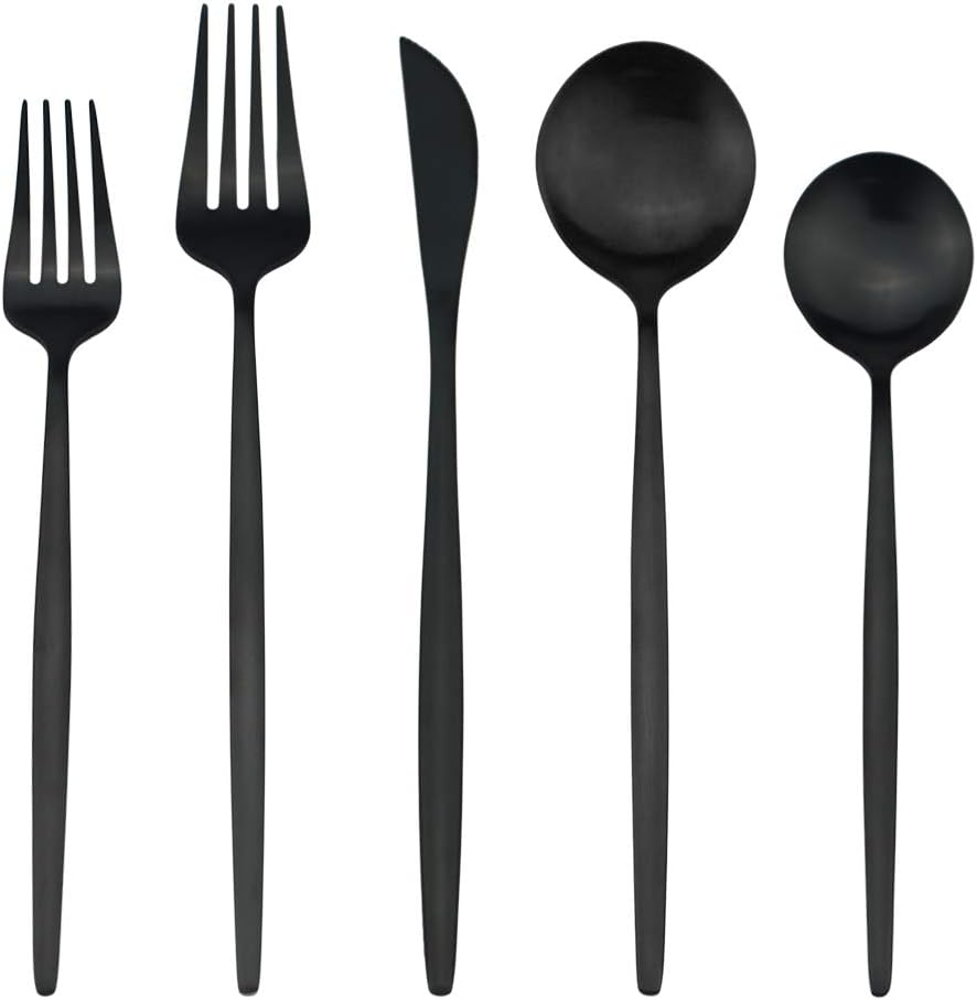 40-Pieces Silverware Set, Flatware Sets Satin Finish, 304 Stainless Steel Utensils Dishwasher Safe Service for 8, Include Dinner Knife/Fork/Spoon Dinnerware Sets (Matte Black)