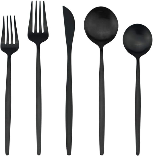 40-Pieces Silverware Set, Flatware Sets Satin Finish, 304 Stainless Steel Utensils Dishwasher Safe Service for 8, Include Dinner Knife/Fork/Spoon Dinnerware Sets (Matte Black)