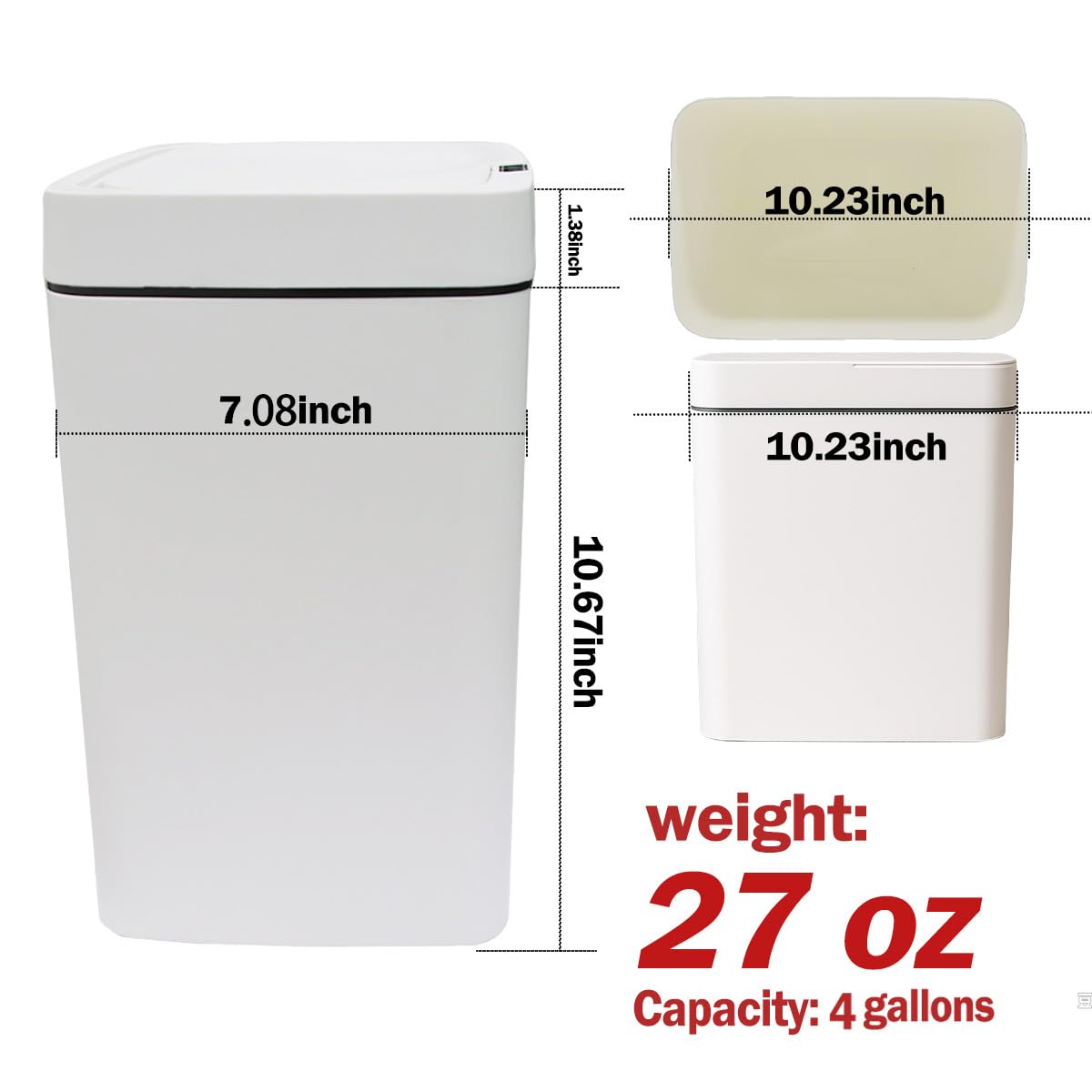 Two white smart sensor trash cans with a capacity of 4 gallons, supporting multiple opening methods, waterproof design, anti odor design, fast response, suitable for kitchens,bedrooms,offices, etc