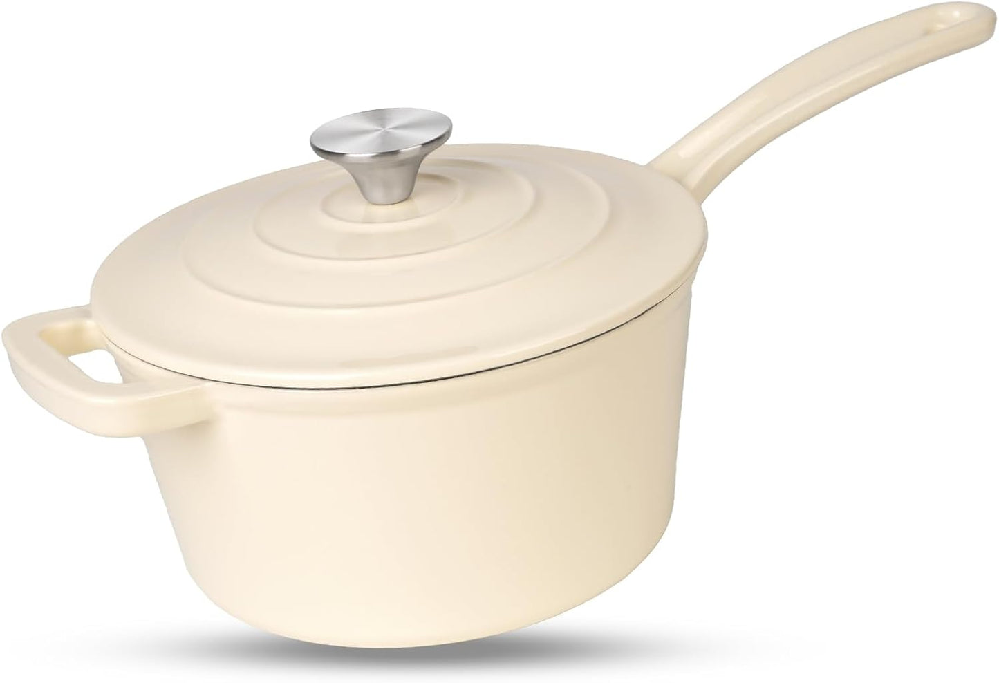 Enameled Cast Iron Sauce Pan, 2 Quarts Round Sauce Pot with Lid, Mini Dutch Oven Enamel Saucepan for Cooking Pasta Sauce, Marinate, Cook, Refrigerate and Serve, Cream White