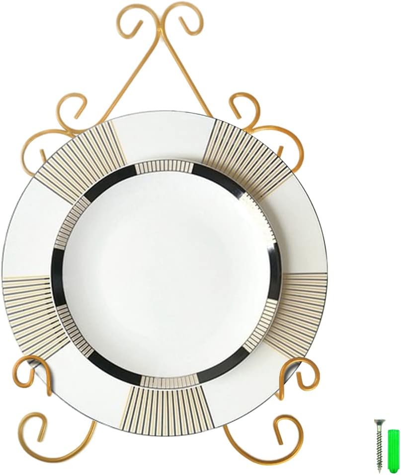 YY YEARCHY Plate Stand Holder for Wall Hanging Display Rack Art Hanger Metal Easel Photo Holder Books Bowls Platters (Yellow, 6 inches/9.84" x 6.3" x1.2")