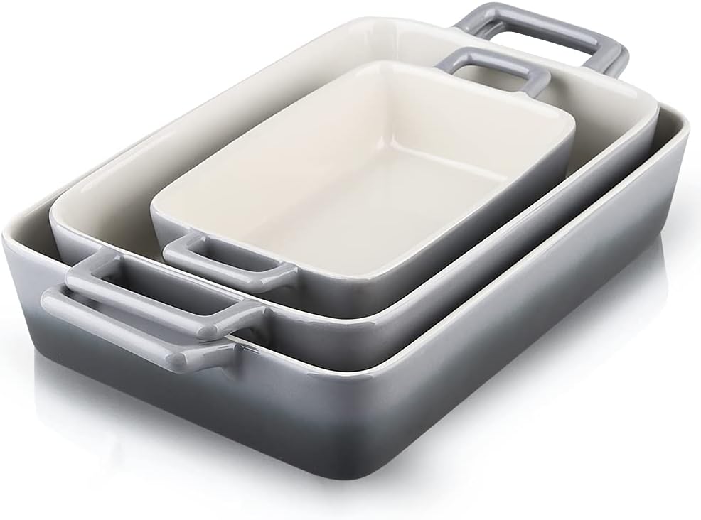 Bakeware Set, Ceramic Baking Dish, Rectangular Baking Pans for Cooking, Cake Dinner, Kitchen, Banquet and Daily Use, 12 x 8.5 Inches, 3-Piece (Gradient Gray)