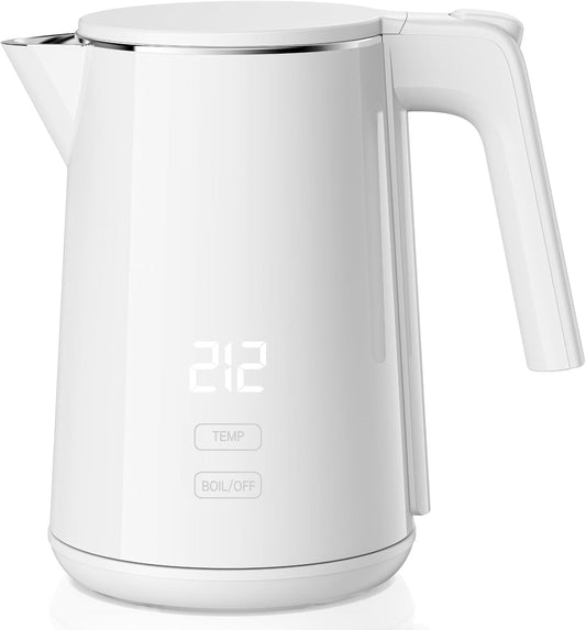 Electric Kettle, 1.0L 1200W Fast Heat with Auto Shut-Off, Boil-Dry Proof, 7 Temperature Control Teapot, Double Wall Stainless Steel Water Boiler Heater, 4H Keep Warm, Cool Touch Tea Pot, White