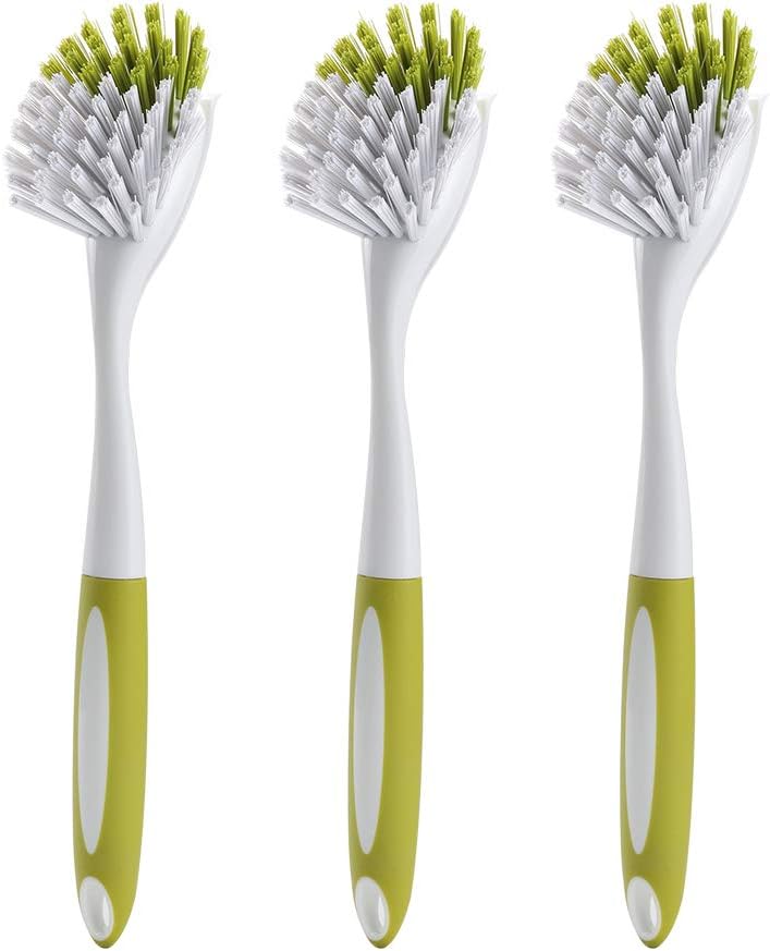 Dish Brush, Dish Scrubber & Kitchen Scrub Brush for Dishes, Pots, Pans, Sink, Cast Iron, Yellow-Green 3 Pack