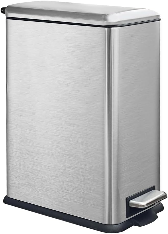 30L/Slim 8 Gallon Stainless Steel Trash Can with Soft-Close Lid & Removable Inner Bucket, Fingerprint-Proof, Odor-Controlled Kitchen Bathroom & Office Waste Bin, Silver